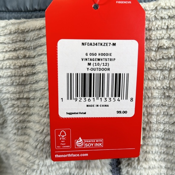 The North Face Girls OSO Striped Vintage White Hooded Fleece Jacket Medium 10-12 - Picture 2 of 12